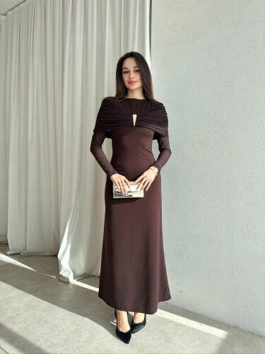 LENORA Maxi Elbise 4795 - Acı Kahve - Mooi Butik