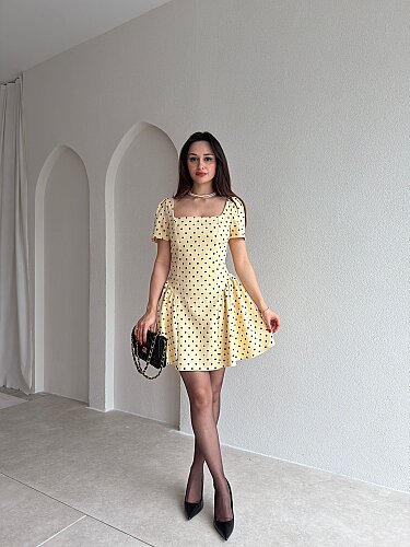 LESTER Puantiyeli Mini Elbise 2984 - Sarı - Mooi Butik