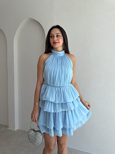 LİLOU Halter Yaka Takım 3569 - Bebe Mavisi - Mooi Butik