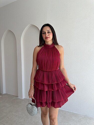 LİLOU Halter Yaka Takım 3569 - Bordo - Mooi Butik