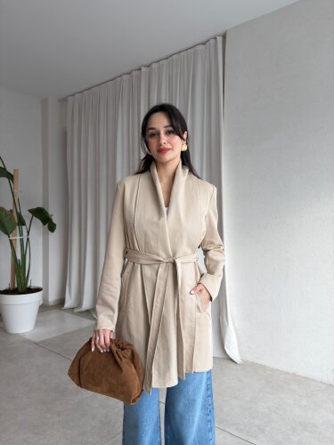 LİNA Trençkot 8835 - Krem - Mooi Butik