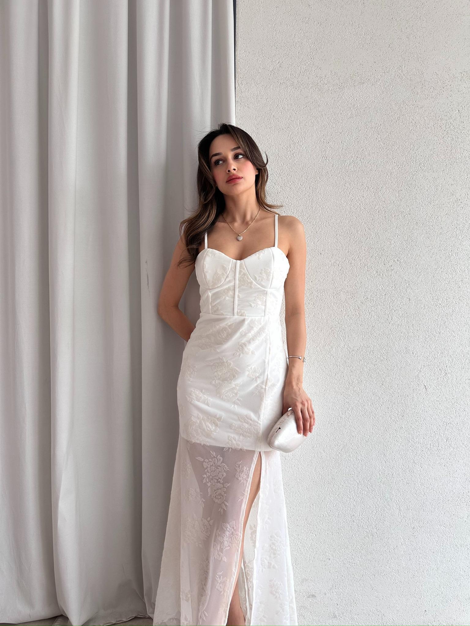 LİNDİE Maxi Elbise 7834 - Beyaz