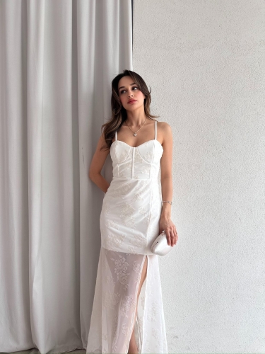 LİNDİE Maxi Elbise 7834 - Beyaz - Mooi Butik