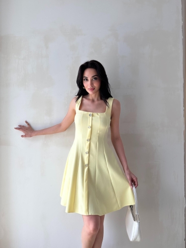 LİSMAN Mini Elbise 5086 - Sarı - Mooi Butik