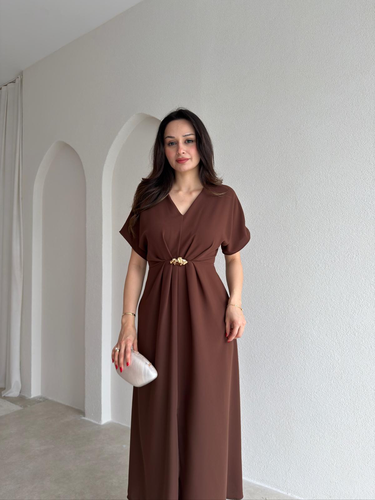 LİSTEN Midi Elbise 5511 - Kahverengi