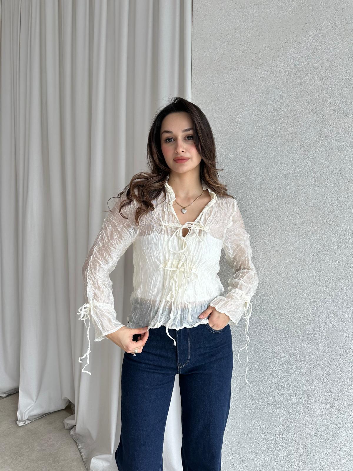 LOSE Transparan Bluz 8603 - Beyaz