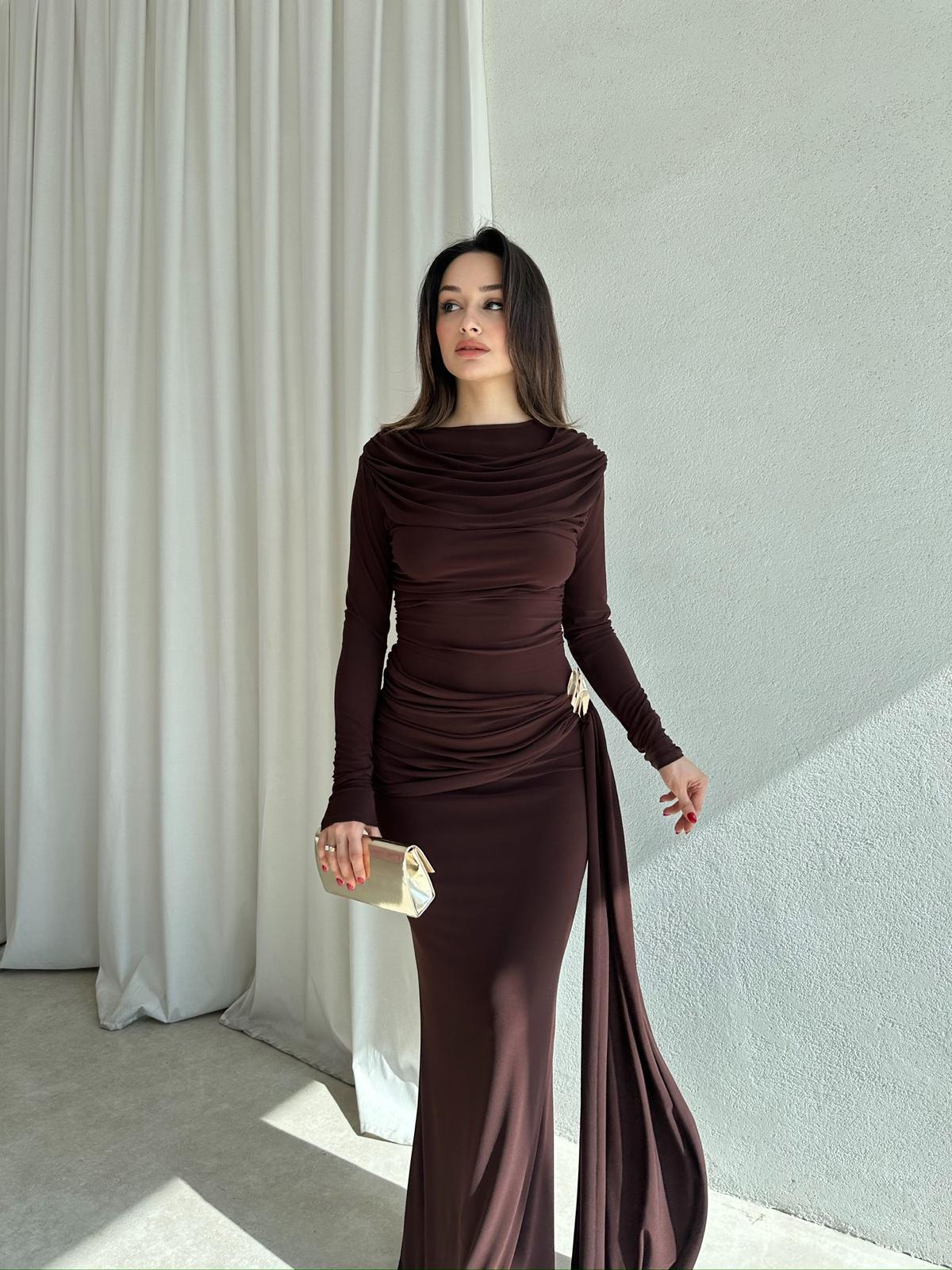LOST Maxi Elbise 8644 - Acı Kahve
