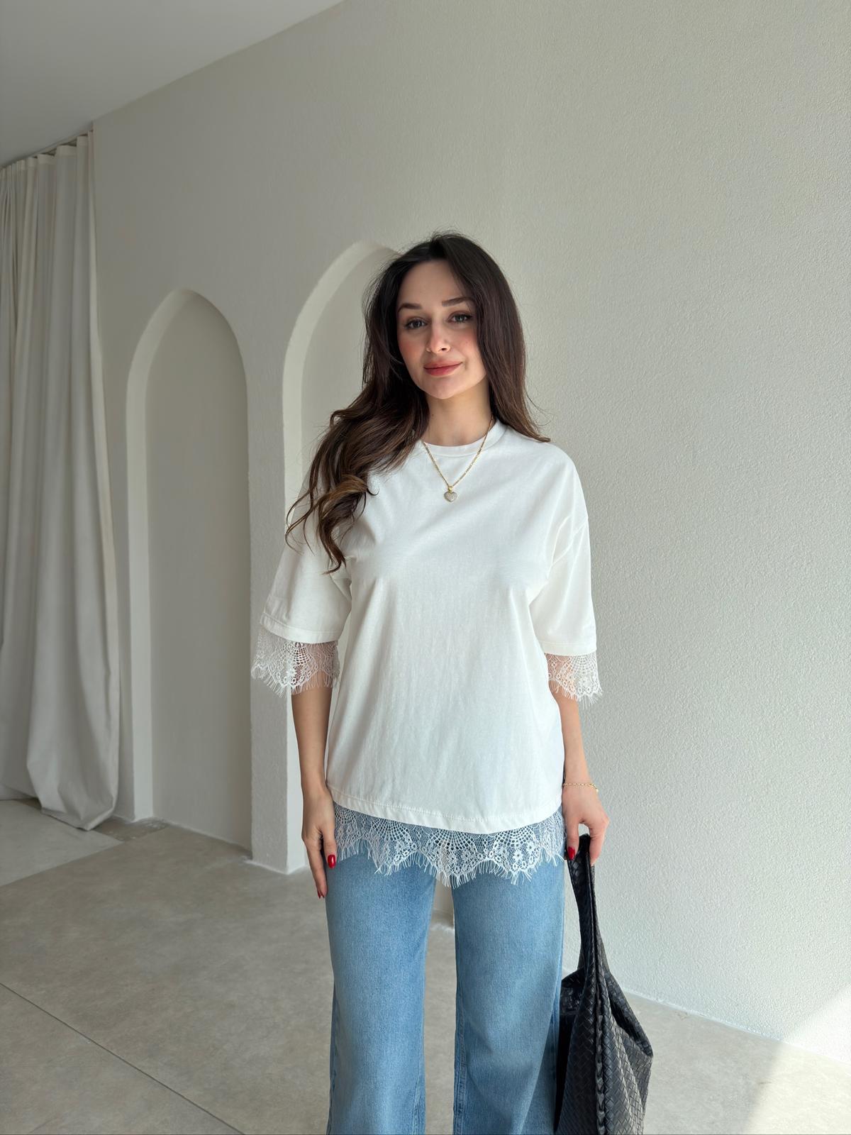 LUDO Dantel Detaylı Bluz 9455- Beyaz