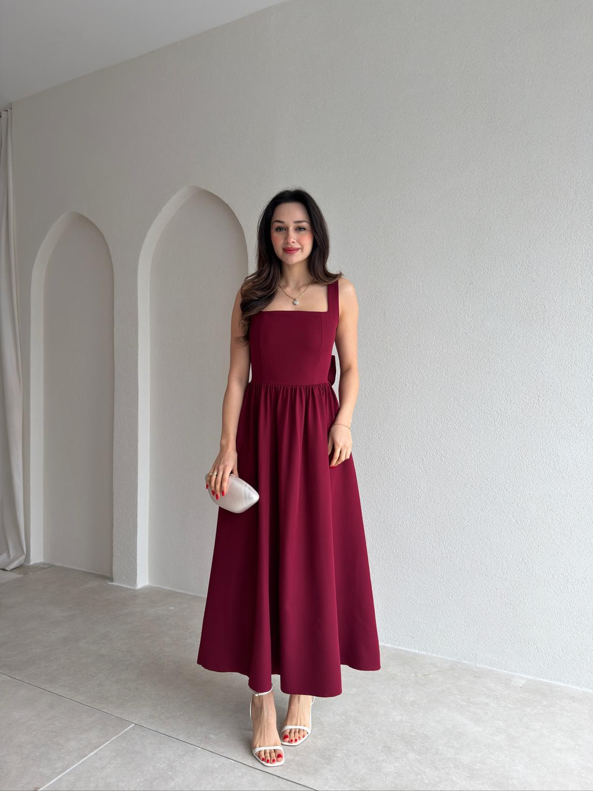 LYDİA Fiyonk Detaylı Maxi Elbise 4818 - Bordo