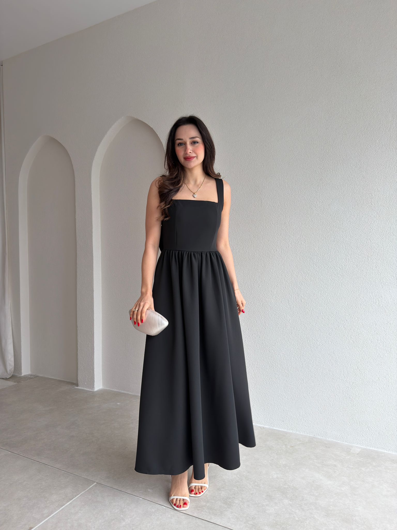 LYDİA Fiyonk Detaylı Maxi Elbise 4818 - Siyah
