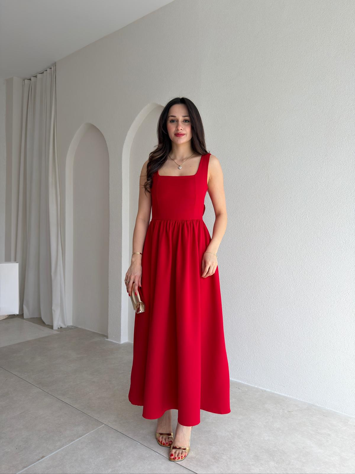 LYDİA Fiyonk Detaylı Maxi Elbise 4818 - Kırmızı