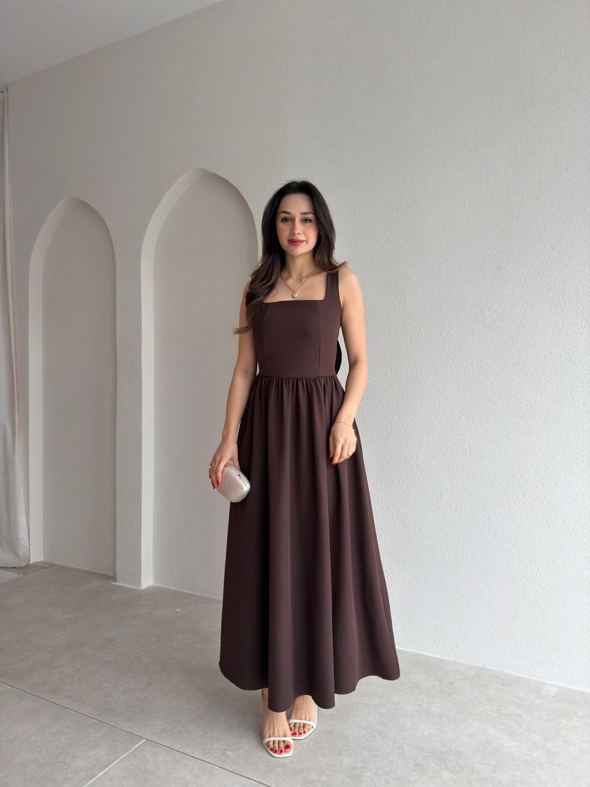 LYDİA Fiyonk Detaylı Maxi Elbise 4818 - Acı Kahve