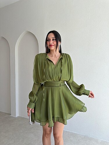 LYOCELL Mini Elbise 6341 - Haki - Mooi Butik