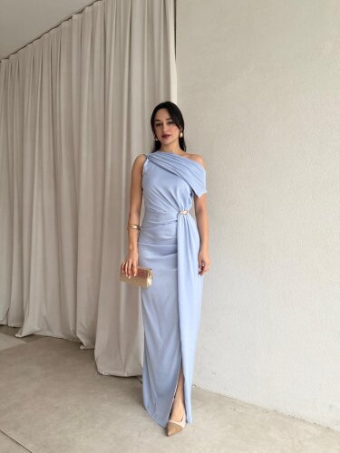 MAJA Maxi Elbise 8910 - Bebe Mavi - Mooi Butik