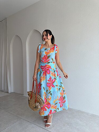 MARA Çiçek Detaylı Takım 3269 - Mavi - Mooi Butik