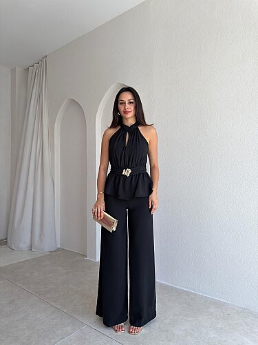 MARFA Broşlu Tulum 3767 - Siyah - Mooi Butik