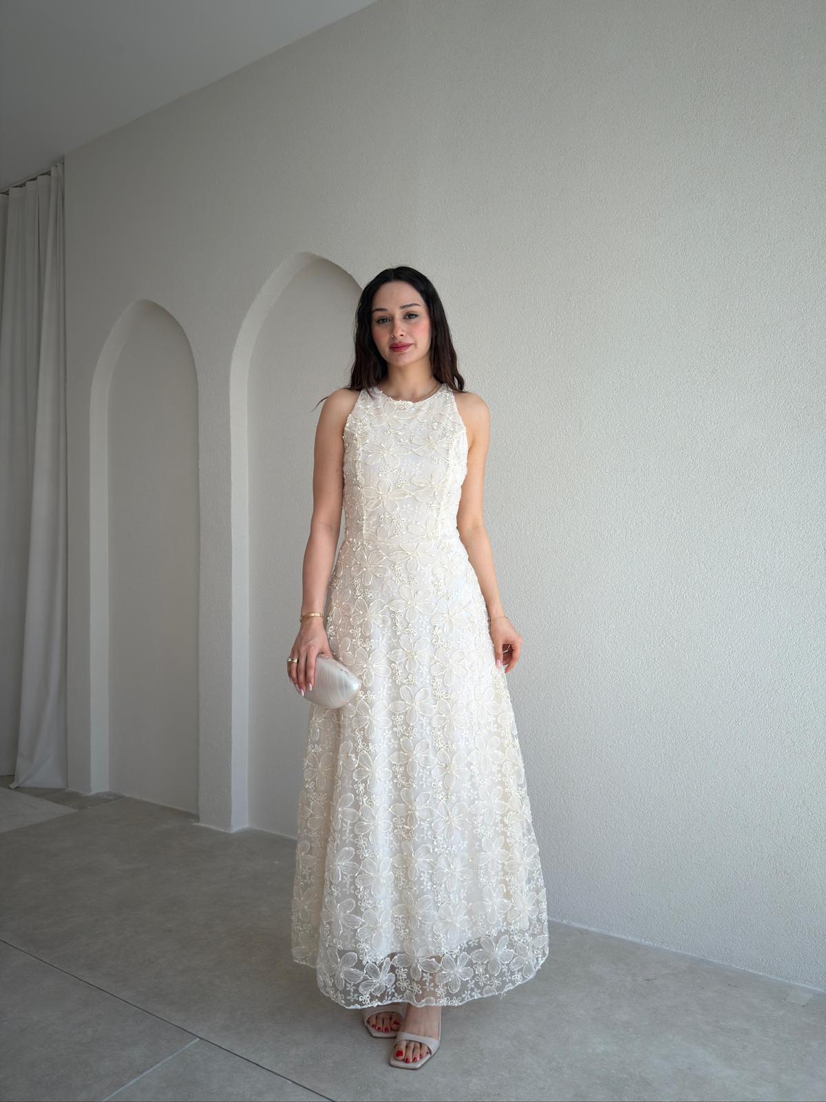 MARGAO Maxi Elbise 0987 - Krem Rengi