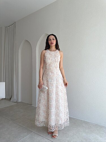 MARGAO Maxi Elbise 0987 - Pudra - Mooi Butik