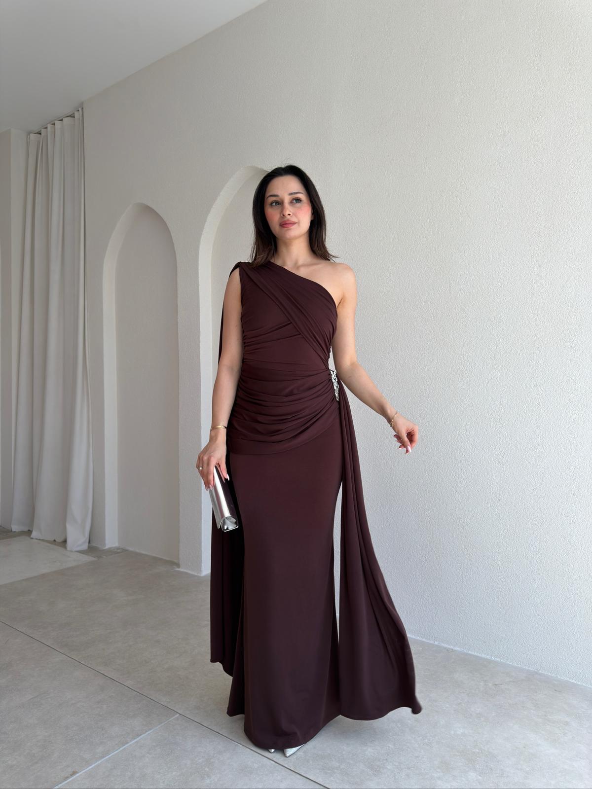 MARİNEL Maxi Elbise 8936 - Acı Kahve