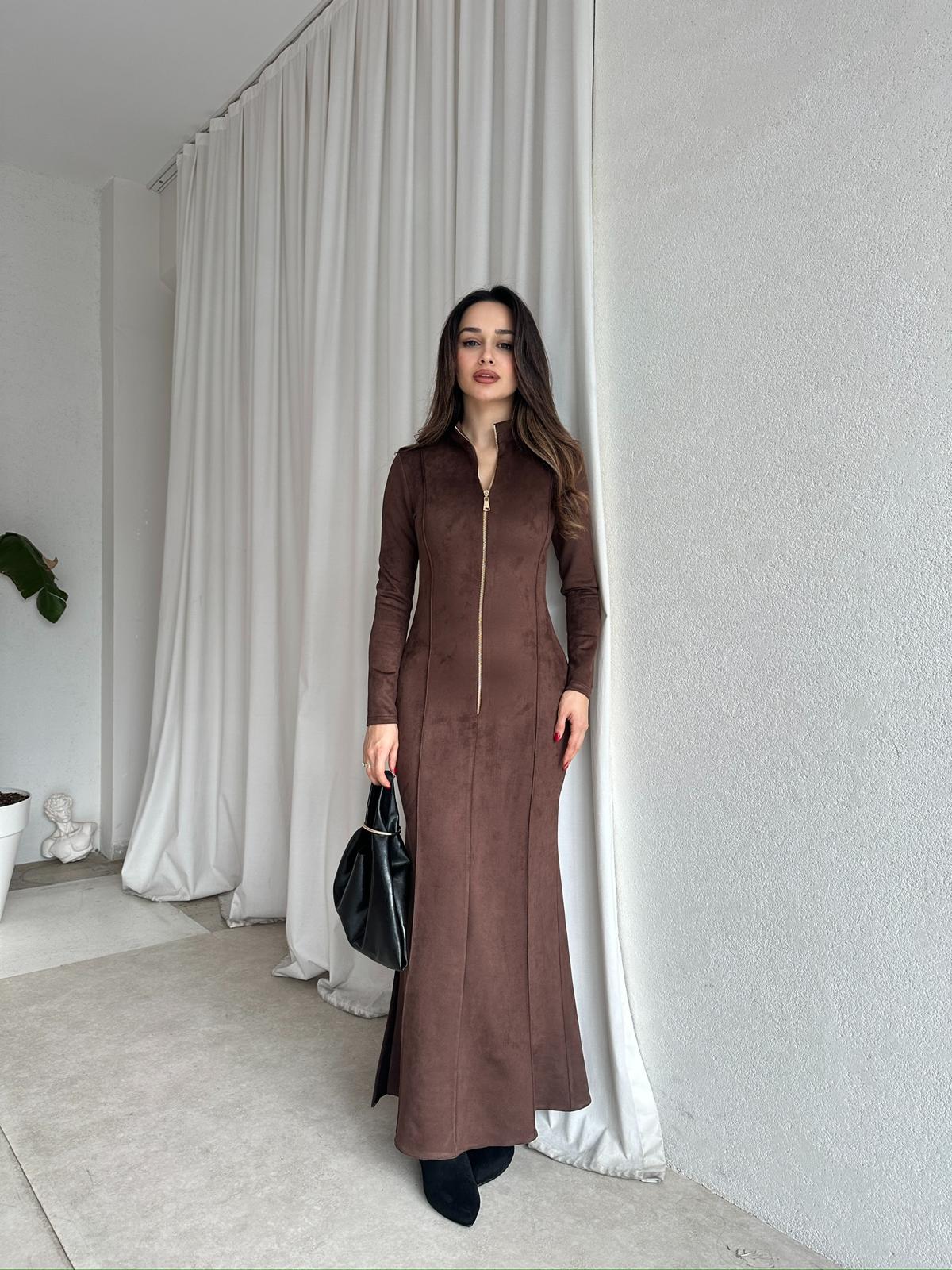 MARLY Süet Elbise 8743 - Kahverengi