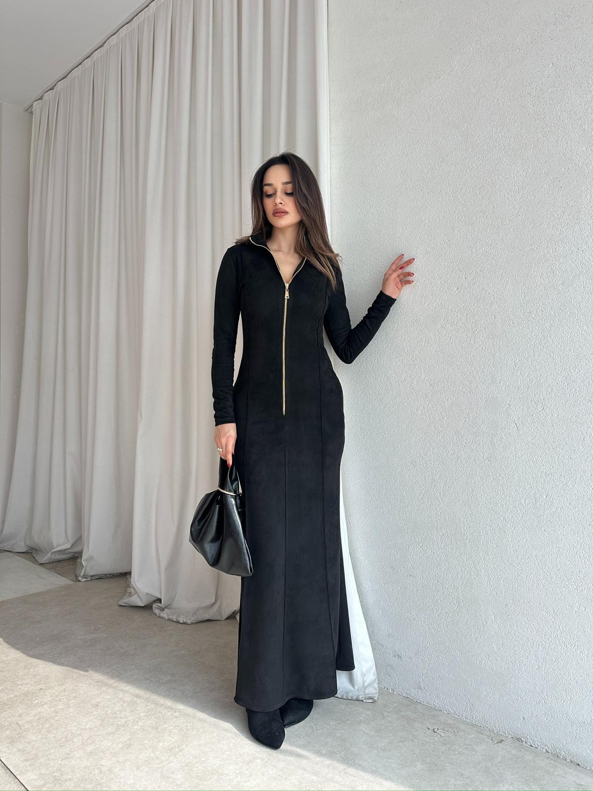 MARLY Süet Elbise 8743 - Siyah