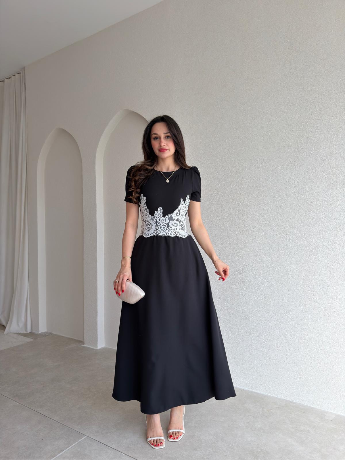 MARSİLYA Dantel Detaylı Elbise 5446 - Siyah