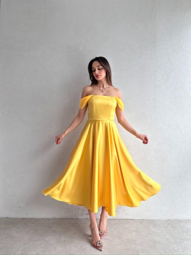 MARX Midi Elbise 3572 - Sarı - Mooi Butik