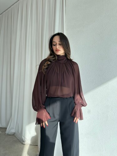 MAYER Şifon Bluz 8994 - Acı Kahve - Mooi Butik