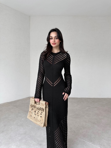 Merserize Triko Florida Elbise - Siyah - Mooi