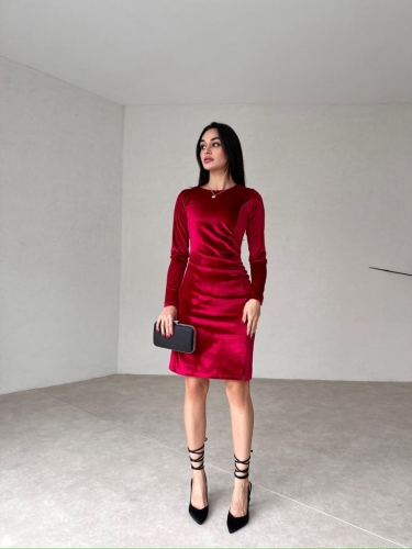 Mini Yırtmaçlı Kadife FREDRİC Elbise 2321 - Kırmızı - 2
