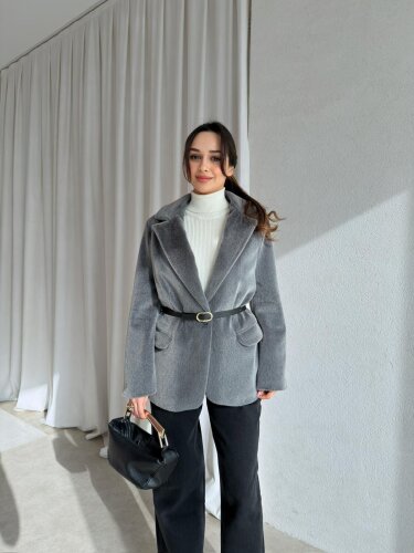  MİNORE Kemerli Ceket 8726 - Füme - Mooi Butik