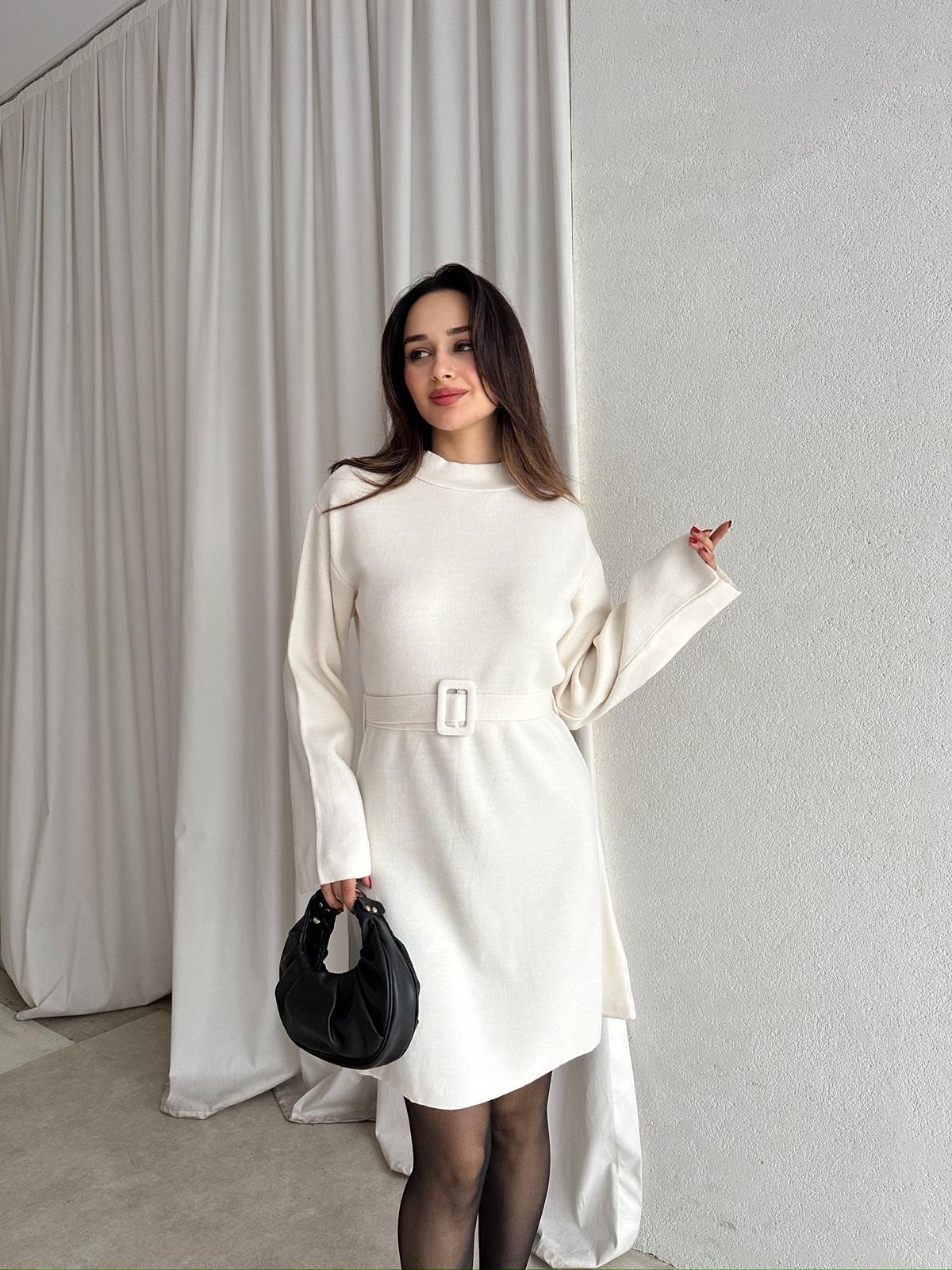 MİU Triko Mini Elbise 8615 - Beyaz