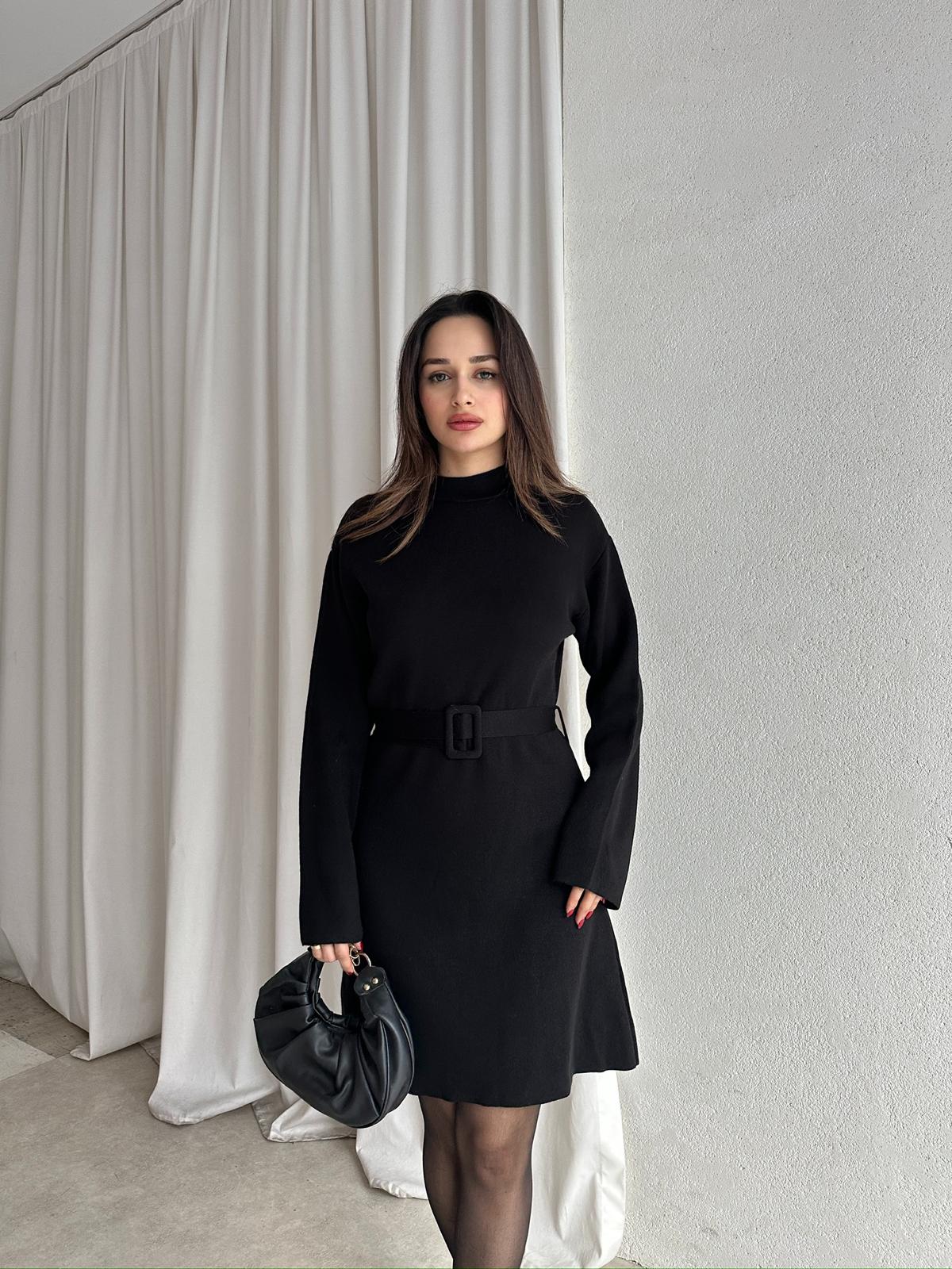  MİU Triko Mini Elbise 8615 - Siyah