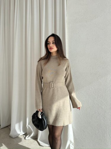 MİU Triko Mini Elbise 8615 - Vizon - Mooi Butik