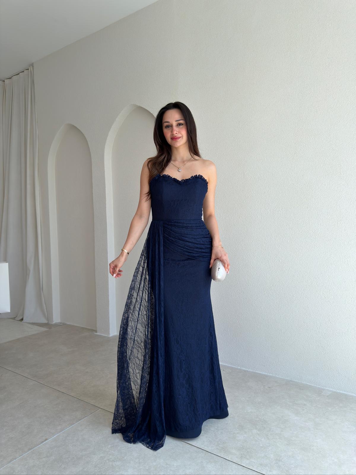 MONACO Straplez Maxi Elbise 1795 - Lacivert