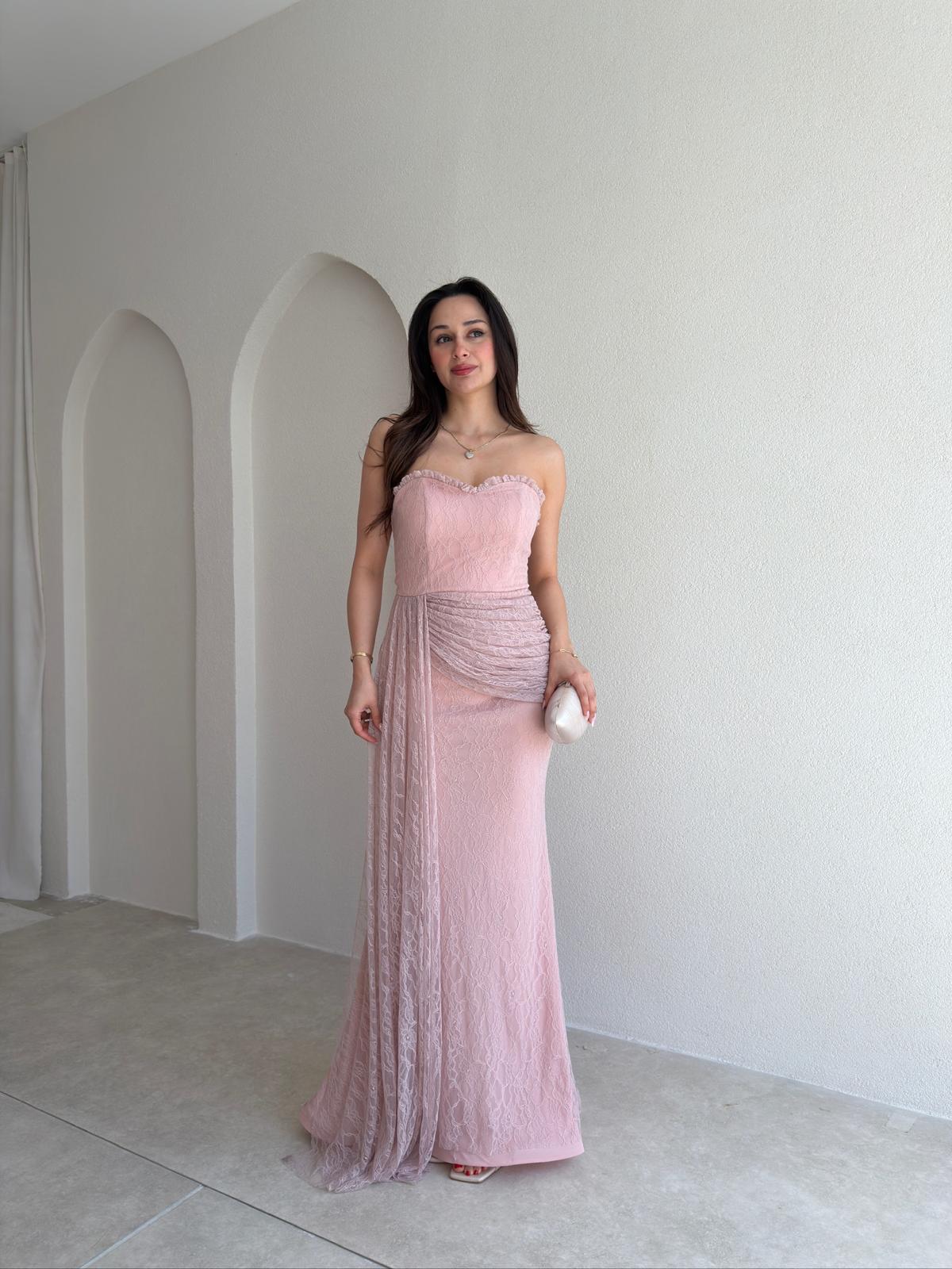 MONACO Straplez Maxi Elbise 1795 - Pudra