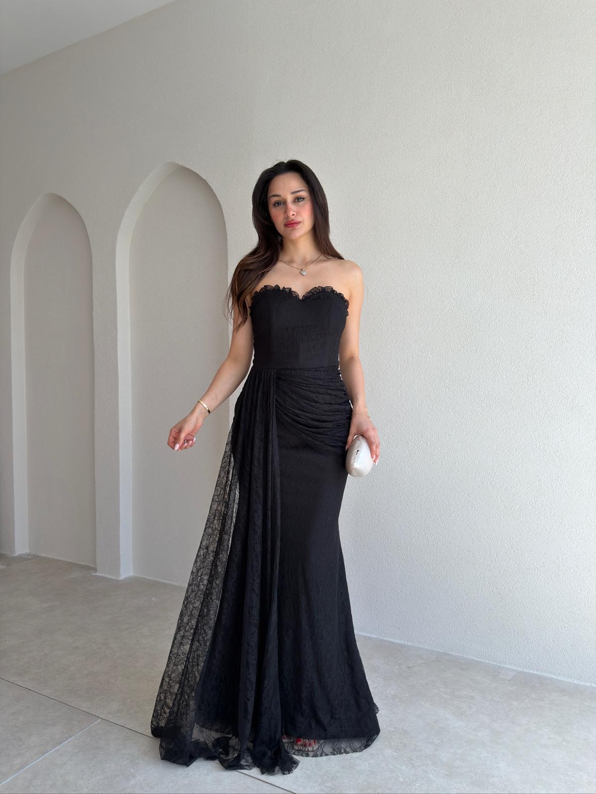 MONACO Straplez Maxi Elbise 1795 - Siyah