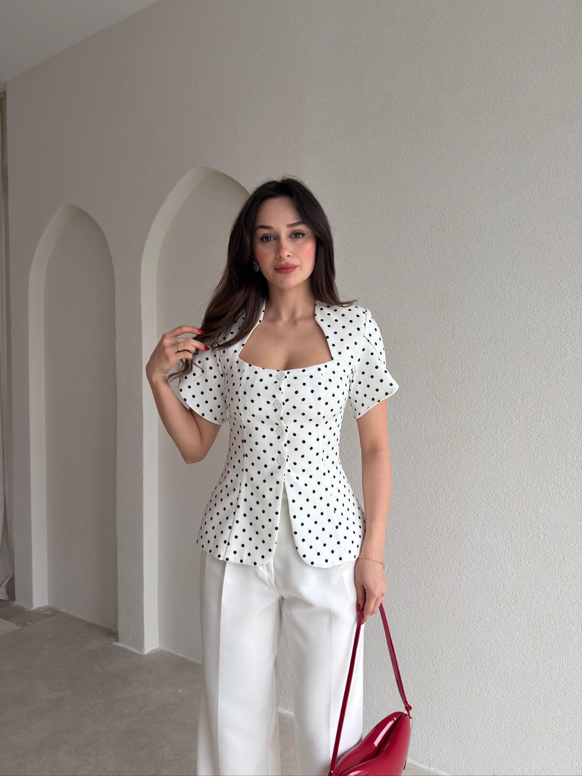 MONİLA Puantiyeli Ceket 6891 - Beyaz