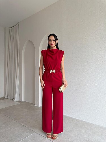 MORRİS Kemerli Tulum 4207 - Kırmızı - Mooi Butik