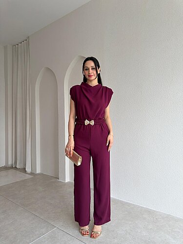 MORRİS Kemerli Tulum 4207 - Mürdüm - Mooi Butik