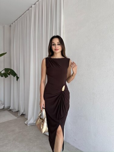  NEMESİS Midi Elbise 8136 - Acı Kahve - Mooi