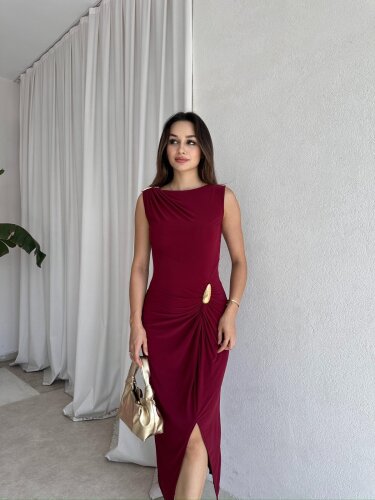 NEMESİS Midi Elbise 8136 - Bordo - Mooi