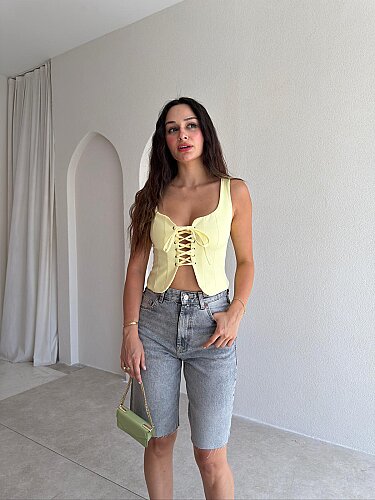 NEWTON Bağlama Detaylı Bluz 3487 - Sarı - Mooi Butik