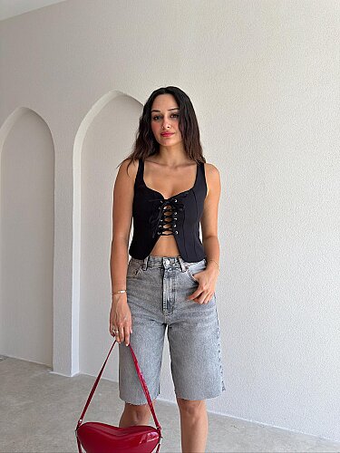 NEWTON Bağlama Detaylı Bluz 3487 - Siyah - Mooi Butik
