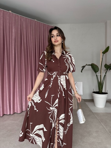 NİKO Maxi Elbise 4549 - Acı Kahve - Mooi Butik