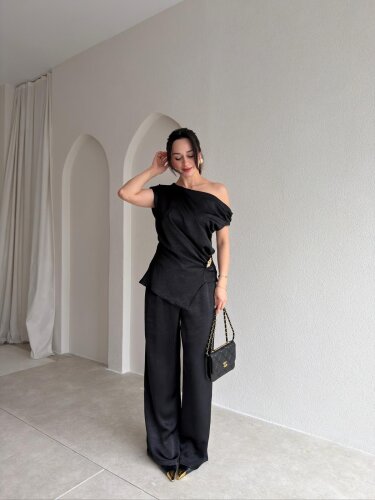 NİVRA Saten Takım 8495 - Siyah - Mooi Butik