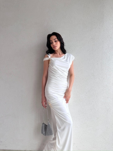 NOBBY Maxi Elbise 5053 - Beyaz - Mooi Butik