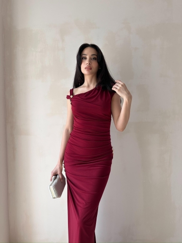 NOBBY Maxi Elbise 5053 - Bordo - Mooi Butik