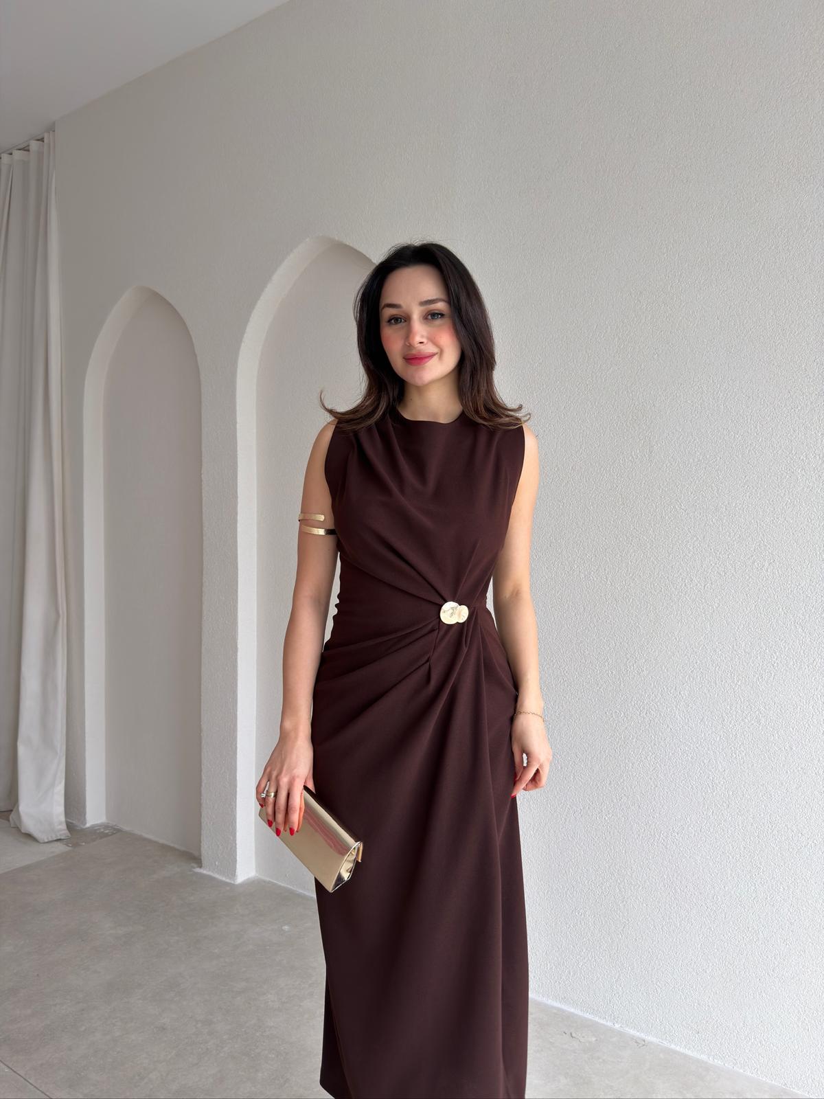 NOBRE Midi Elbise 8906 - Acı Kahve