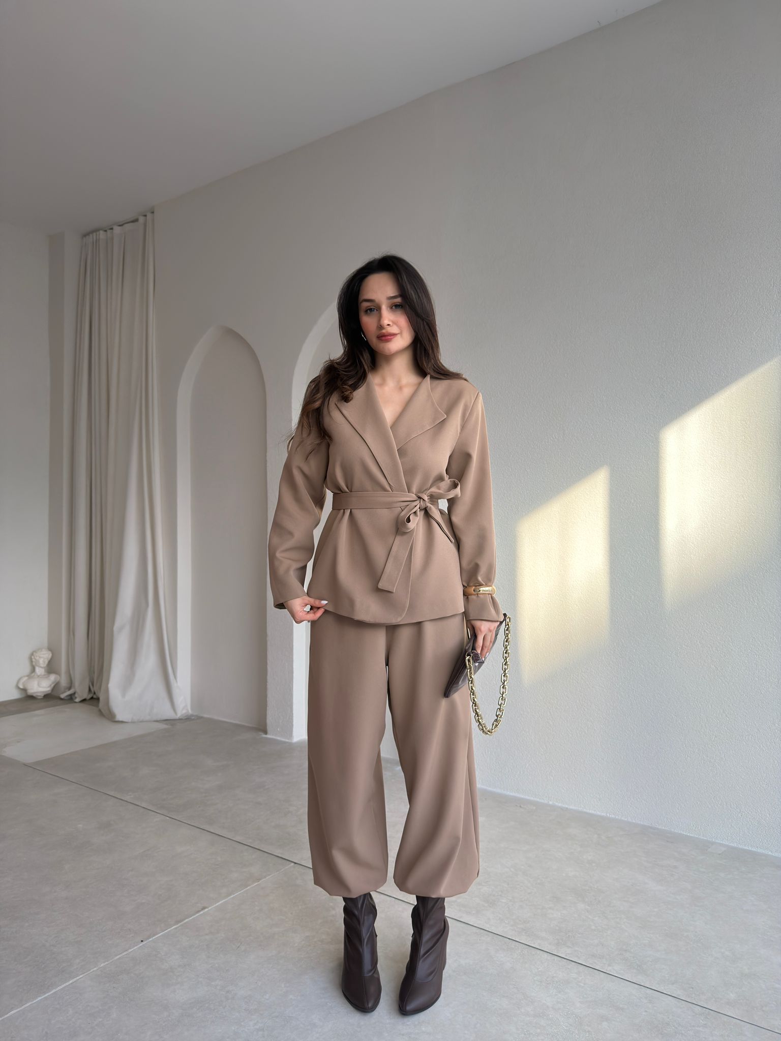 NOELLE Kuşaklı Takım 8403 - Vizon